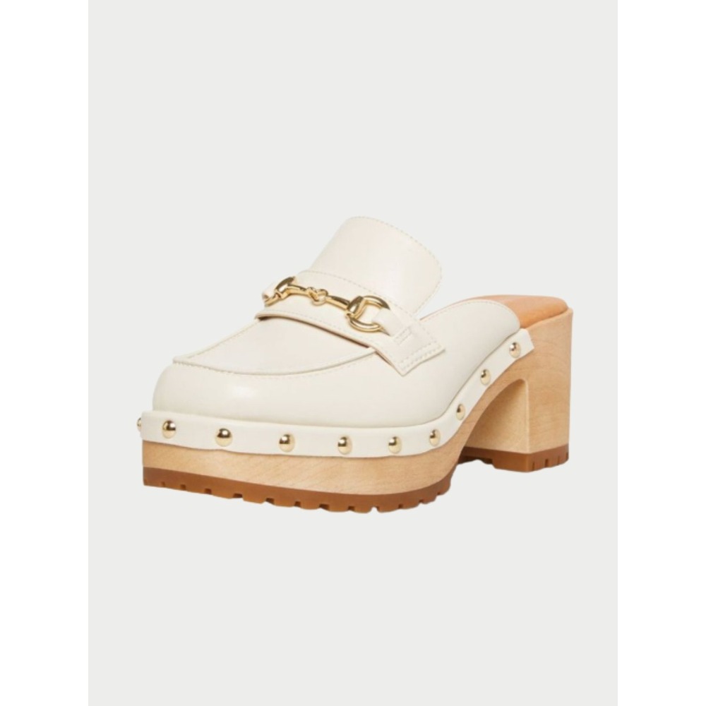 Madden Girl Platform Clogs White Studded Block Heel Preppy Mule Horsebit Loafers